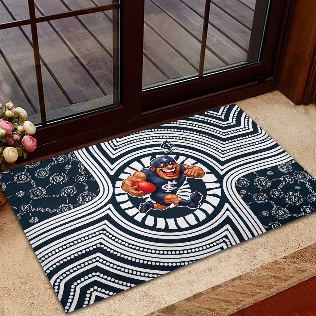 Carlton Football Club Rubber Doormat Indigenous Monochrome Dot Art Mascot Style