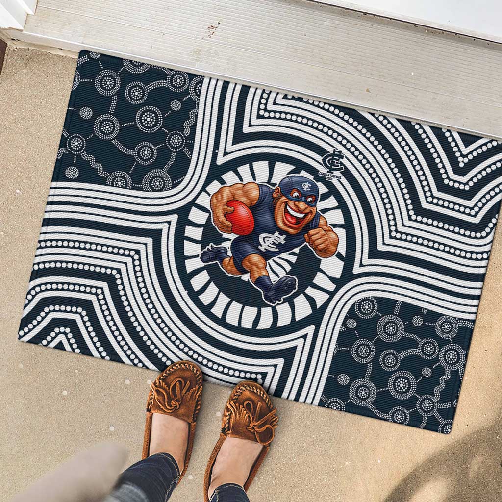 Carlton Football Club Rubber Doormat Indigenous Monochrome Dot Art Mascot Style