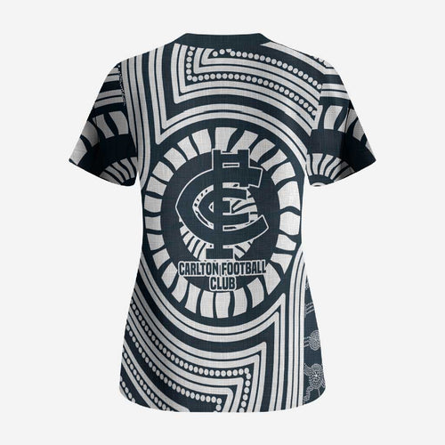 Carlton Football Club Scrub Top Indigenous Monochrome Dot Art Mascot Style