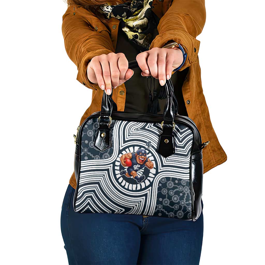 Carlton Football Club Shoulder Handbag Indigenous Monochrome Dot Art Mascot Style