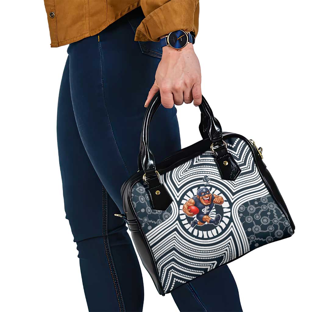 Carlton Football Club Shoulder Handbag Indigenous Monochrome Dot Art Mascot Style