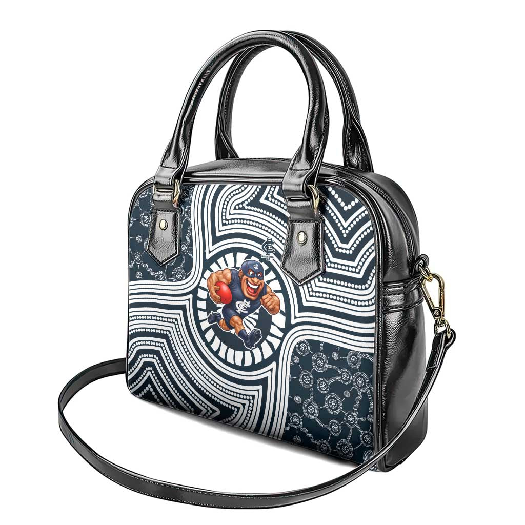 Carlton Football Club Shoulder Handbag Indigenous Monochrome Dot Art Mascot Style