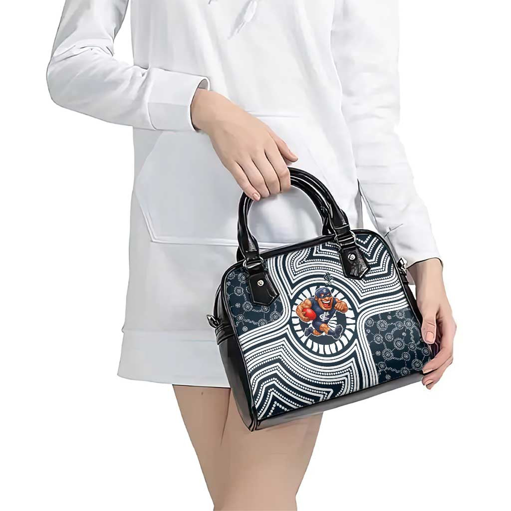 Carlton Football Club Shoulder Handbag Indigenous Monochrome Dot Art Mascot Style
