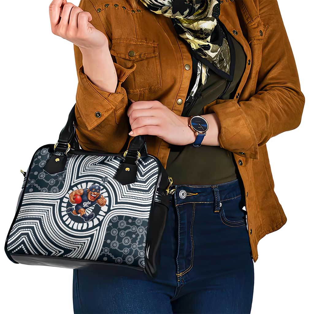 Carlton Football Club Shoulder Handbag Indigenous Monochrome Dot Art Mascot Style