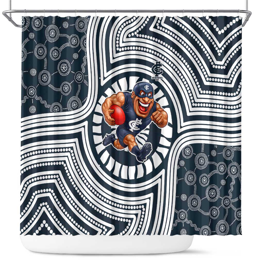 Carlton Football Club Shower Curtain Indigenous Monochrome Dot Art Mascot Style