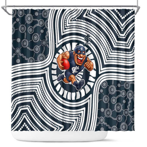 Carlton Football Club Shower Curtain Indigenous Monochrome Dot Art Mascot Style