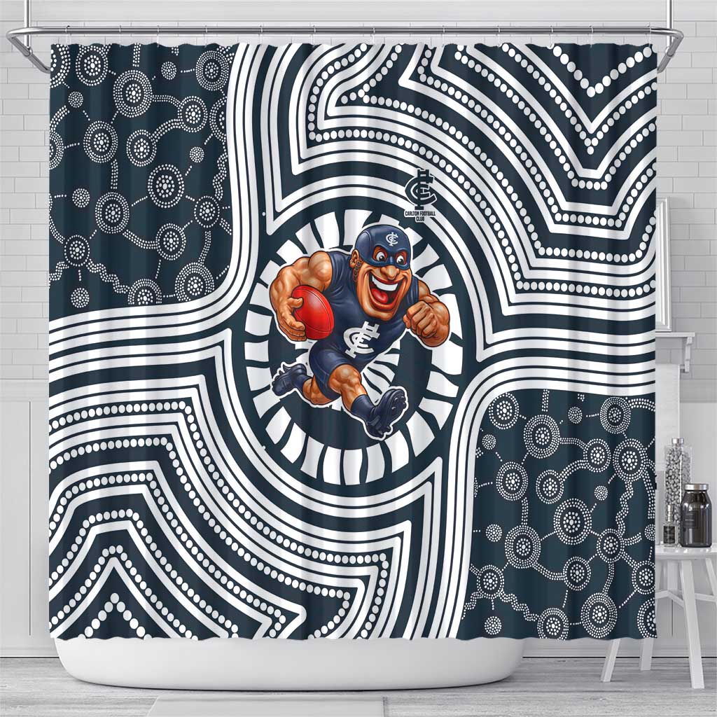 Carlton Football Club Shower Curtain Indigenous Monochrome Dot Art Mascot Style
