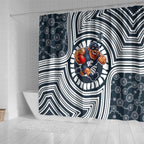 Carlton Football Club Shower Curtain Indigenous Monochrome Dot Art Mascot Style