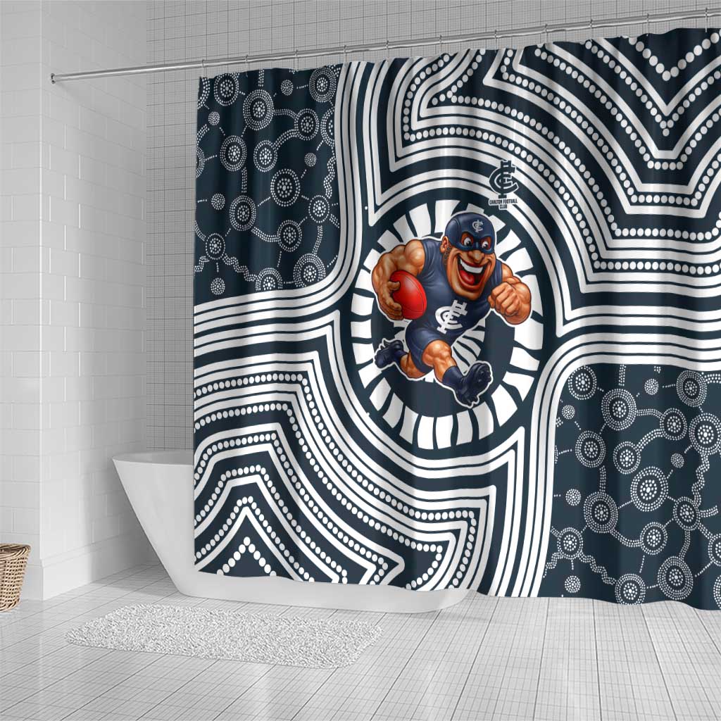 Carlton Football Club Shower Curtain Indigenous Monochrome Dot Art Mascot Style