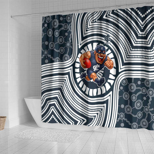 Carlton Football Club Shower Curtain Indigenous Monochrome Dot Art Mascot Style