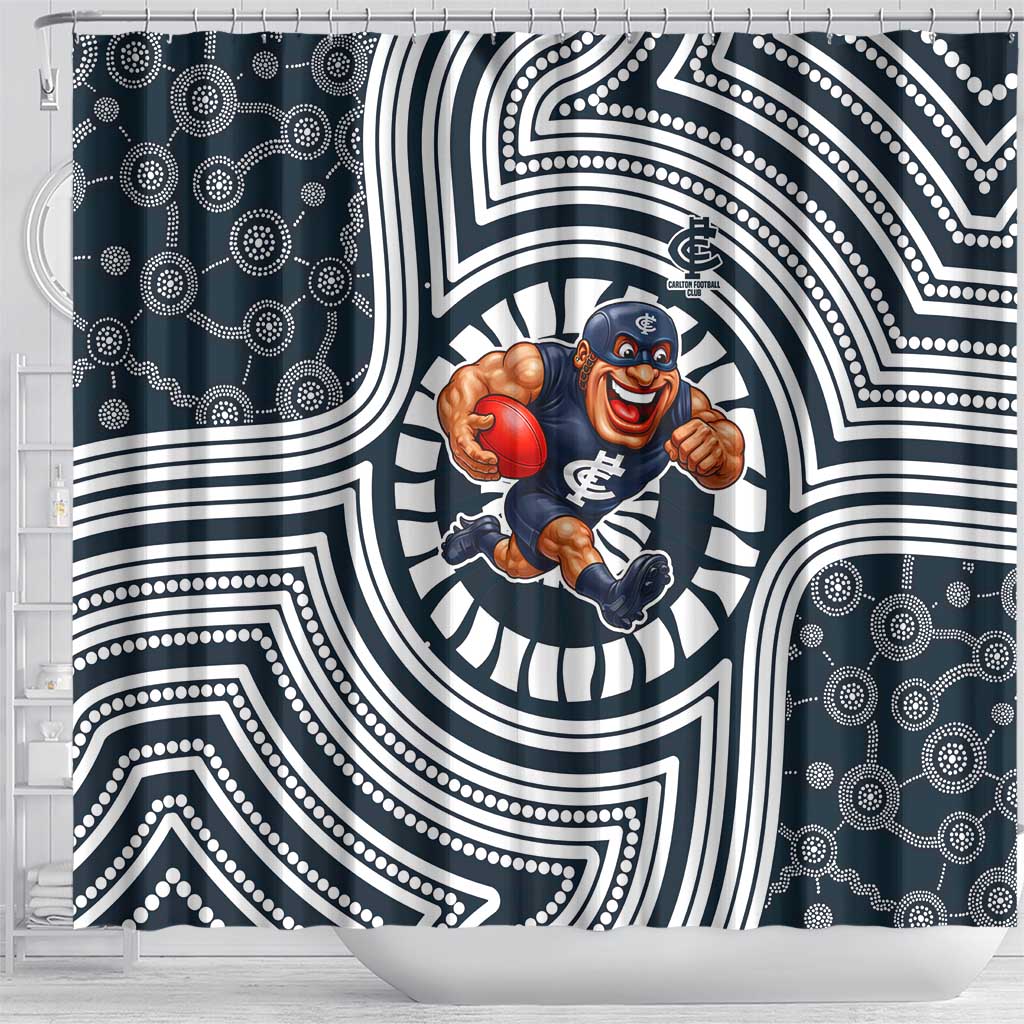 Carlton Football Club Shower Curtain Indigenous Monochrome Dot Art Mascot Style