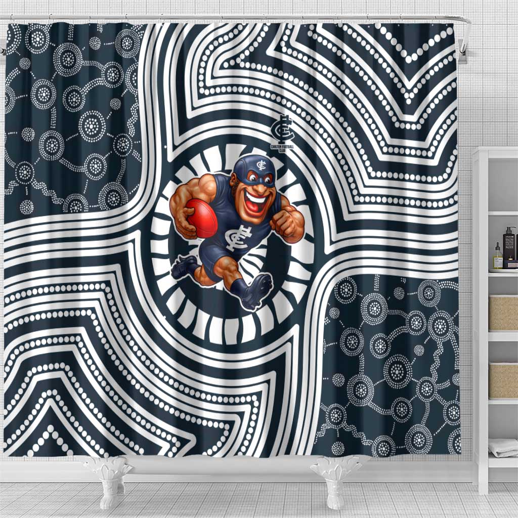 Carlton Football Club Shower Curtain Indigenous Monochrome Dot Art Mascot Style
