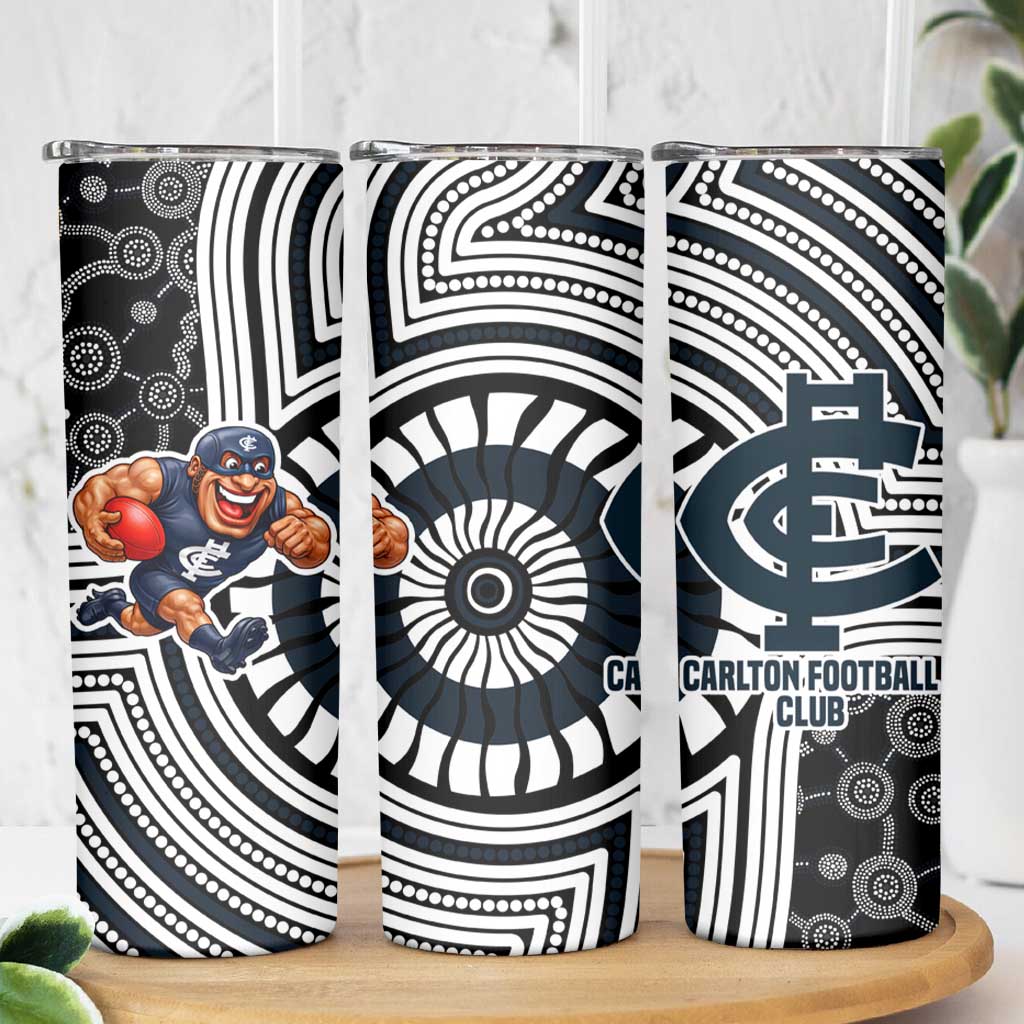 Carlton Football Club Skinny Tumbler Indigenous Monochrome Dot Art Mascot Style
