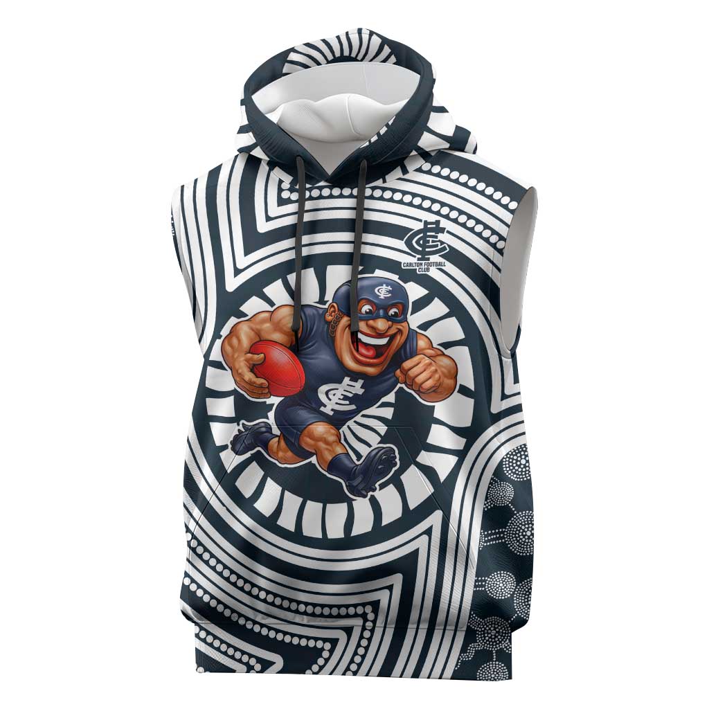 Carlton Football Club Sleeveless Hoodie Indigenous Monochrome Dot Art Mascot Style
