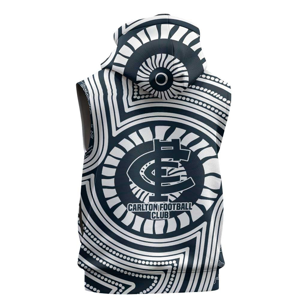 Carlton Football Club Sleeveless Hoodie Indigenous Monochrome Dot Art Mascot Style