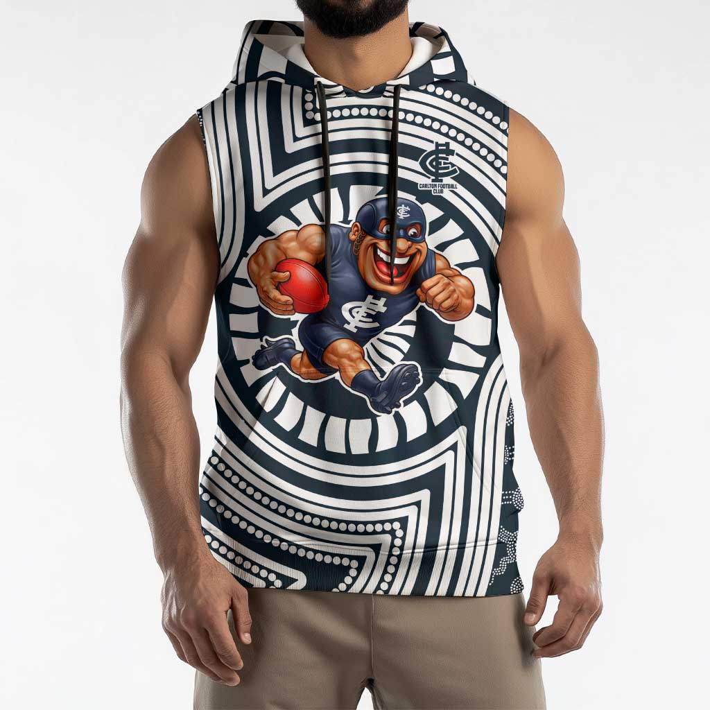 Carlton Football Club Sleeveless Hoodie Indigenous Monochrome Dot Art Mascot Style