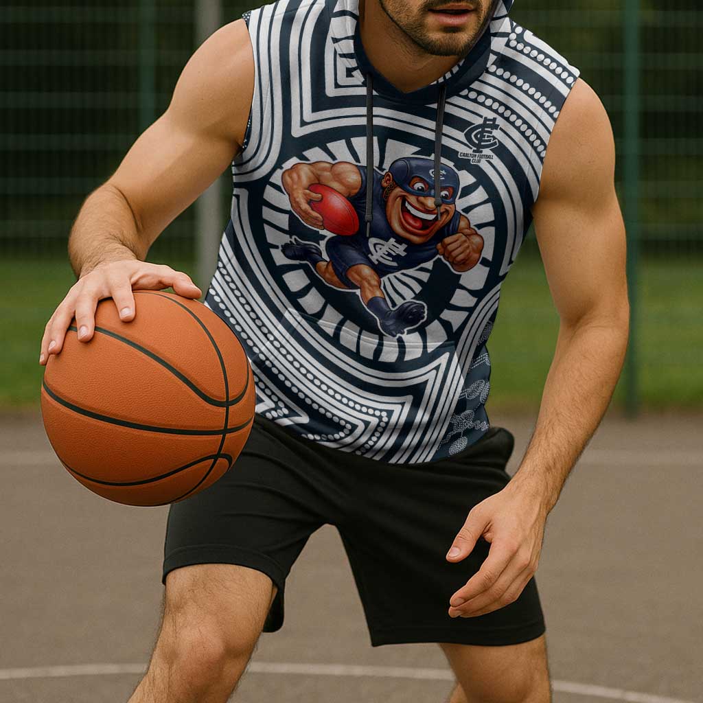 Carlton Football Club Sleeveless Hoodie Indigenous Monochrome Dot Art Mascot Style