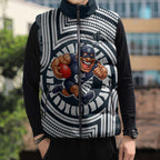 Carlton Football Club Sleeveless Puffer Jacket Indigenous Monochrome Dot Art Mascot Style