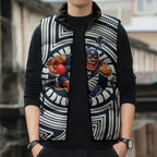 Carlton Football Club Sleeveless Puffer Jacket Indigenous Monochrome Dot Art Mascot Style