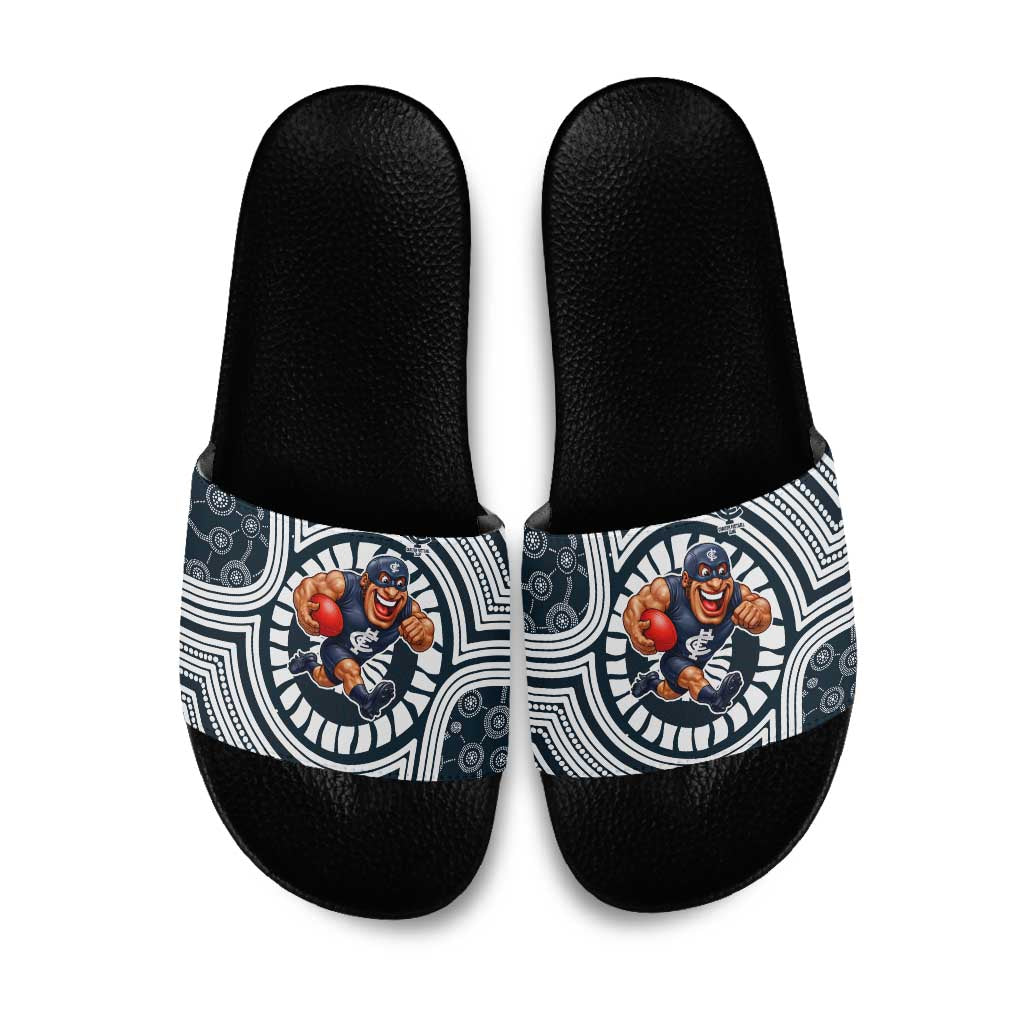 Carlton Football Club Slide Sandals Indigenous Monochrome Dot Art Mascot Style