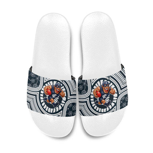 Carlton Football Club Slide Sandals Indigenous Monochrome Dot Art Mascot Style
