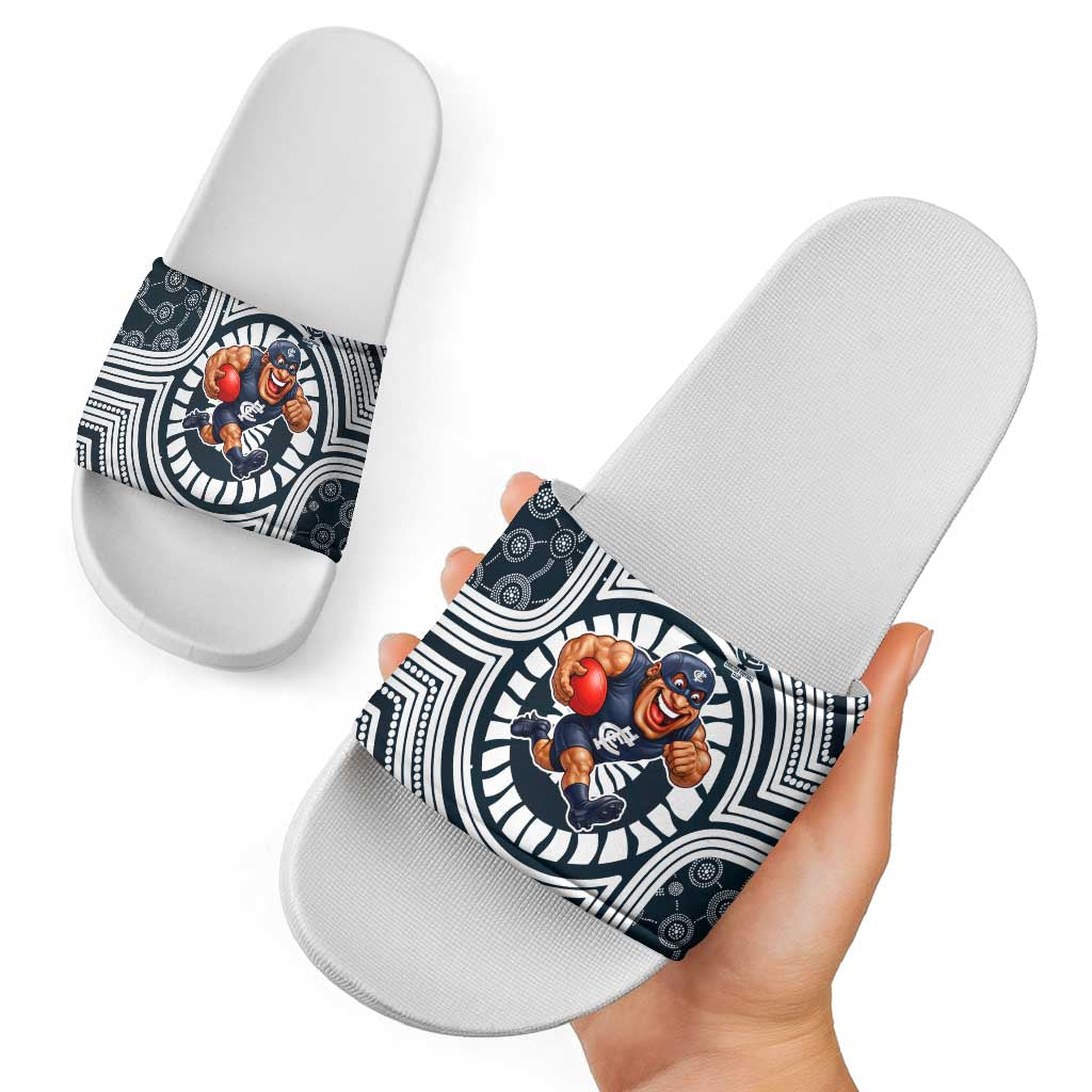 Carlton Football Club Slide Sandals Indigenous Monochrome Dot Art Mascot Style