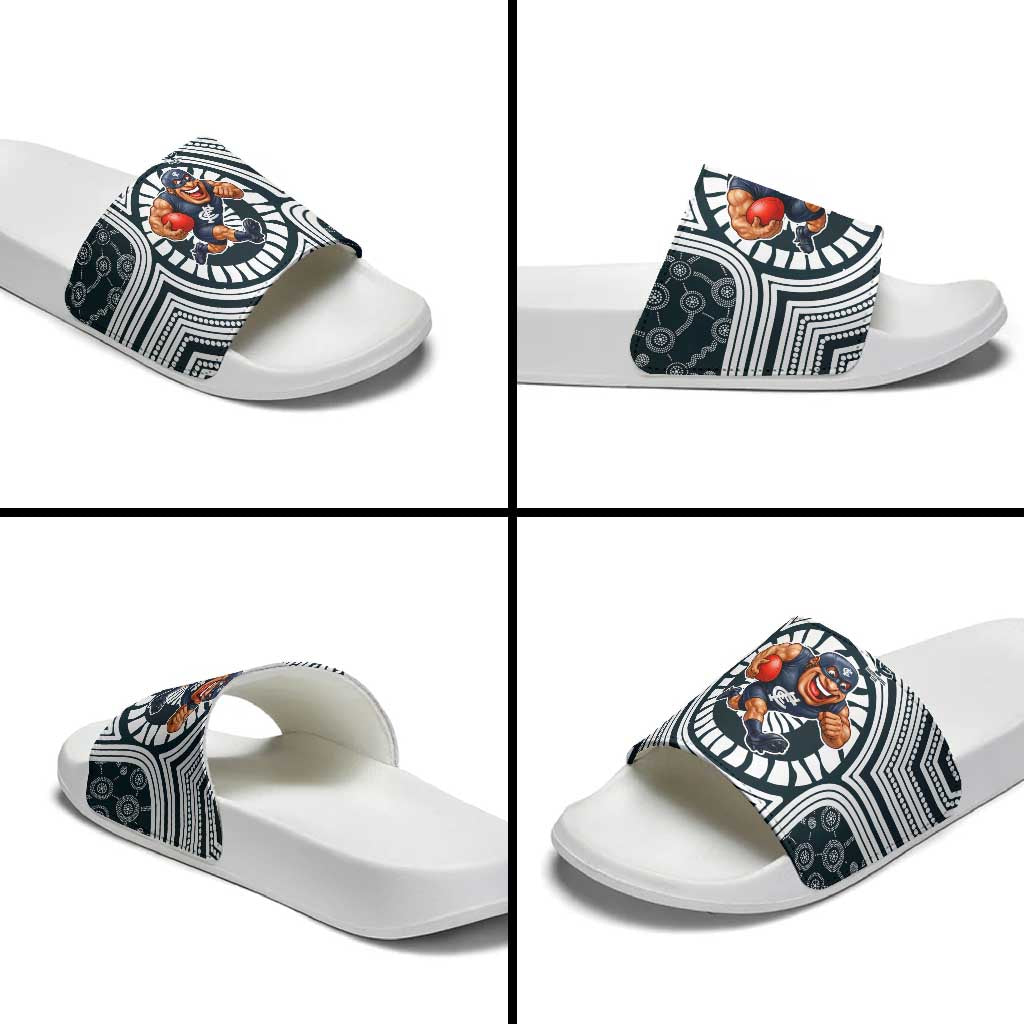 Carlton Football Club Slide Sandals Indigenous Monochrome Dot Art Mascot Style