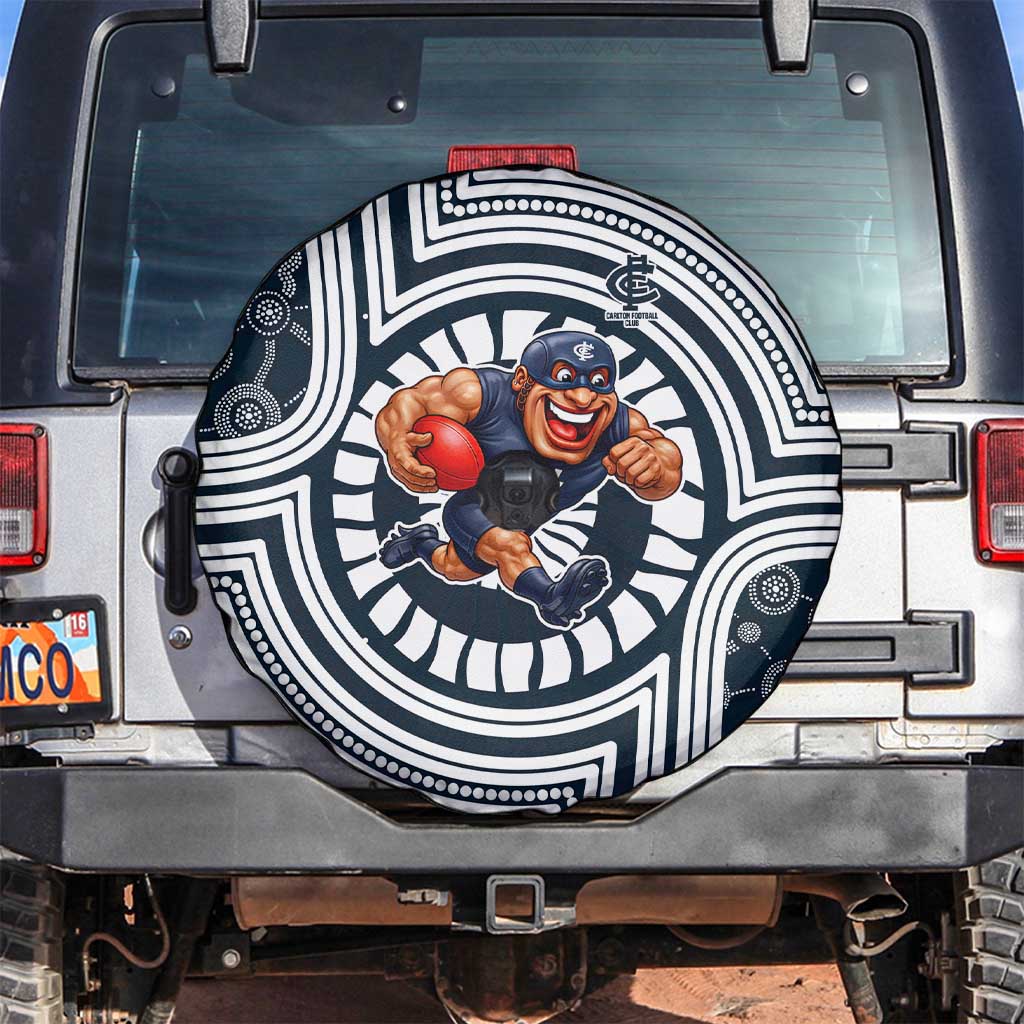 Carlton Football Club Spare Tire Cover Indigenous Monochrome Dot Art Mascot Style
