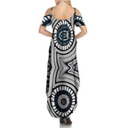 Carlton Football Club Summer Maxi Dress Indigenous Monochrome Dot Art Mascot Style