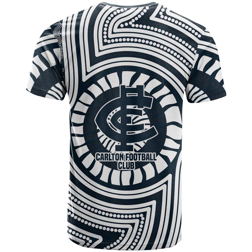 Carlton Football Club T Shirt Indigenous Monochrome Dot Art Mascot Style