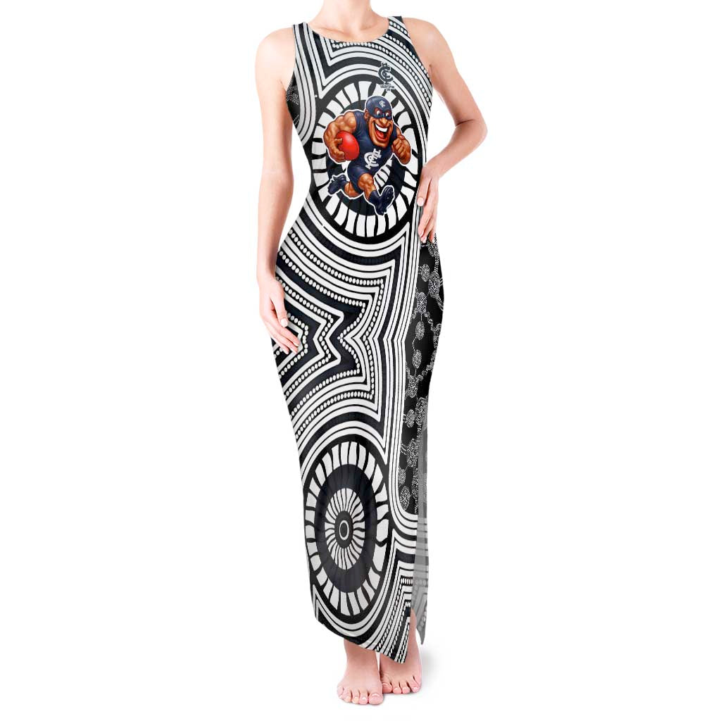 Carlton Football Club Tank Maxi Dress Indigenous Monochrome Dot Art Mascot Style