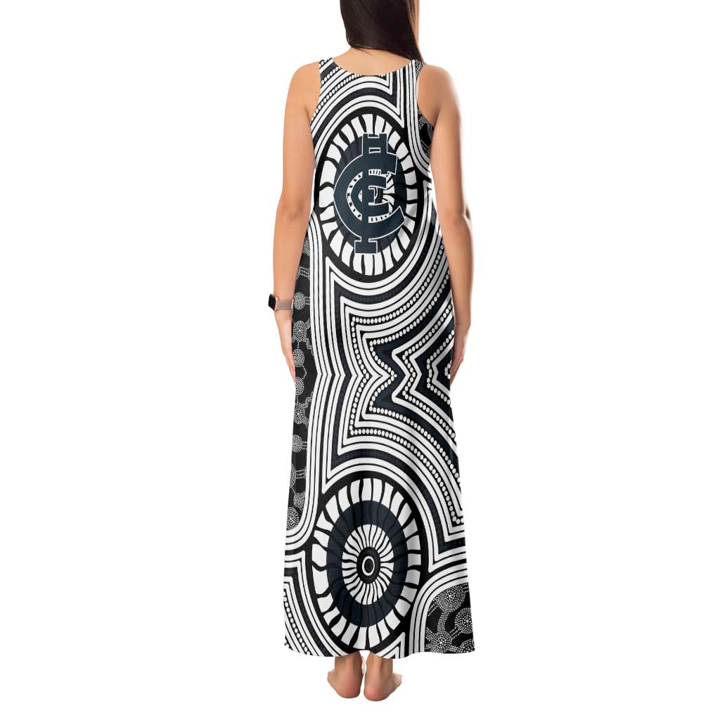 Carlton Football Club Tank Maxi Dress Indigenous Monochrome Dot Art Mascot Style
