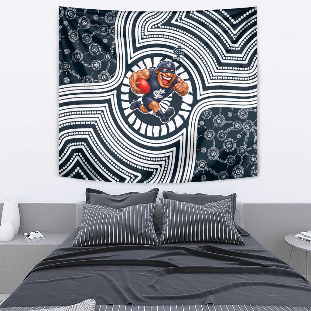 Carlton Football Club Tapestry Indigenous Monochrome Dot Art Mascot Style