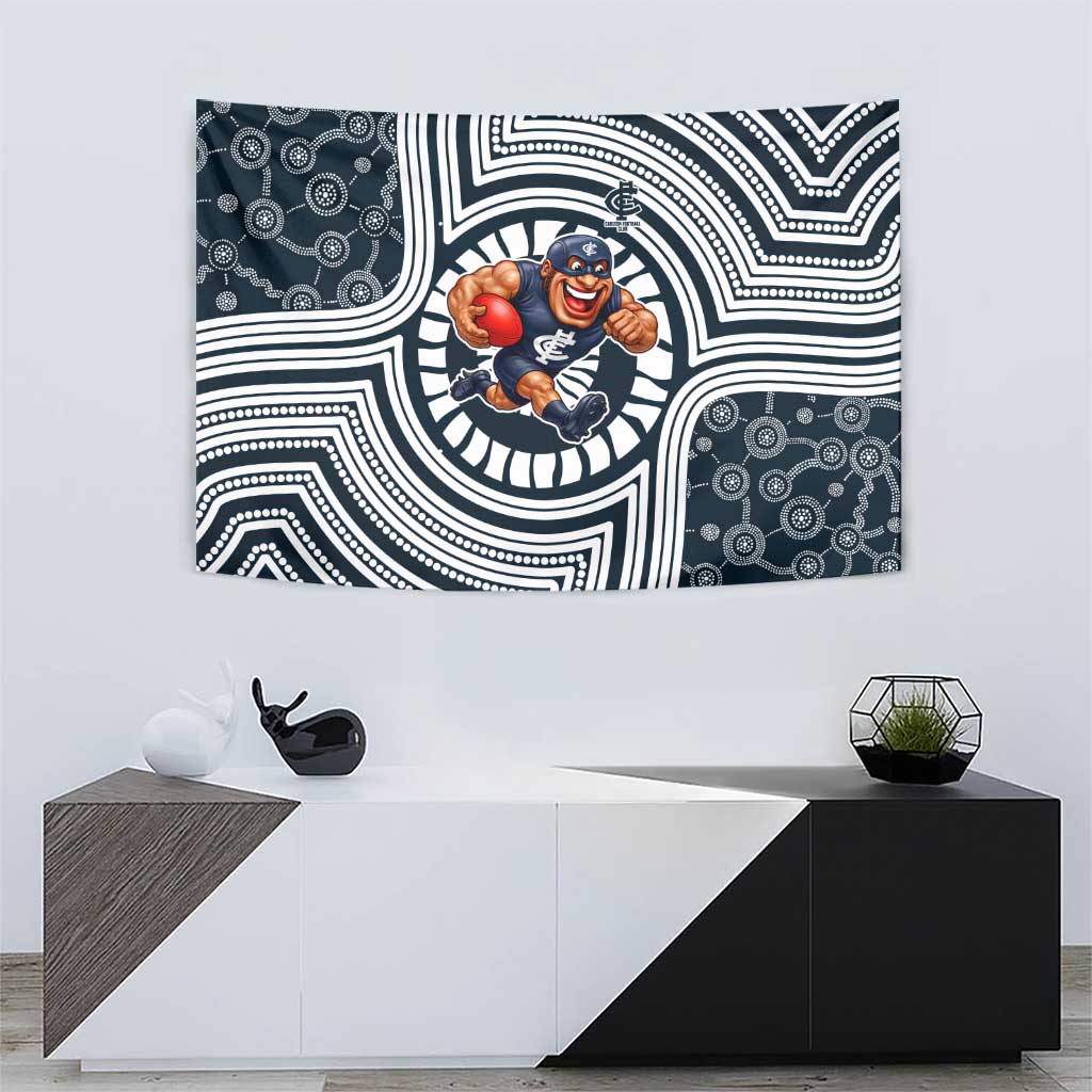 Carlton Football Club Tapestry Indigenous Monochrome Dot Art Mascot Style