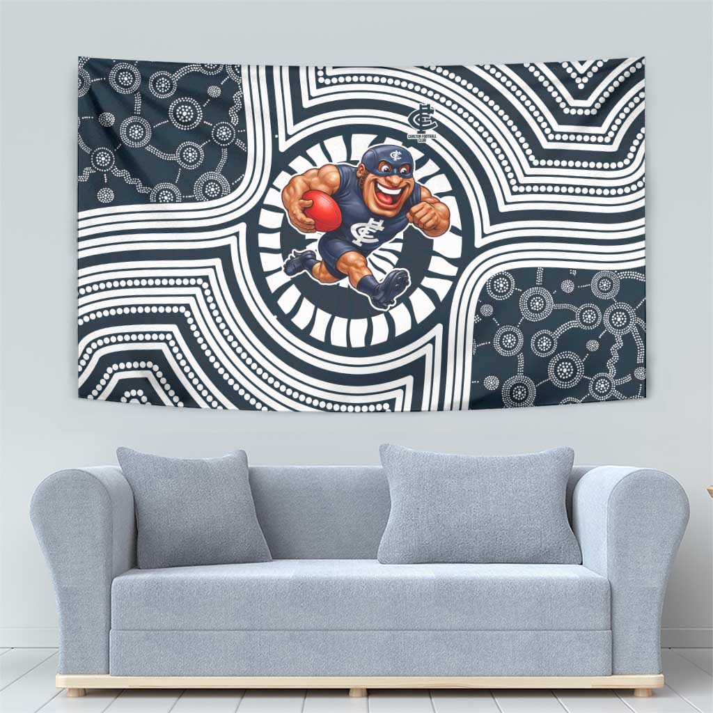 Carlton Football Club Tapestry Indigenous Monochrome Dot Art Mascot Style