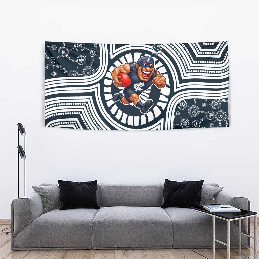 Carlton Football Club Tapestry Indigenous Monochrome Dot Art Mascot Style