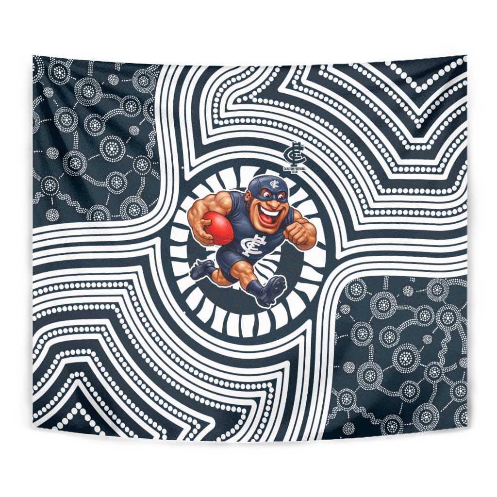 Carlton Football Club Tapestry Indigenous Monochrome Dot Art Mascot Style
