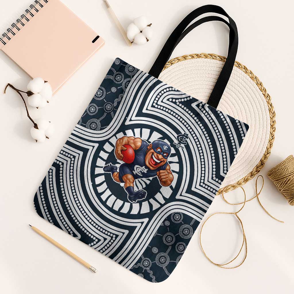 Carlton Football Club Tote Bag Indigenous Monochrome Dot Art Mascot Style