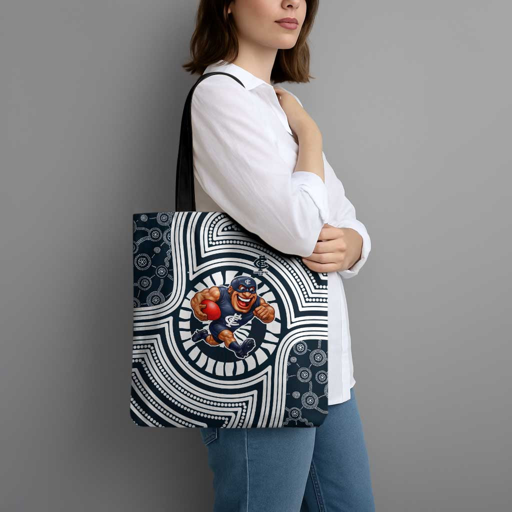 Carlton Football Club Tote Bag Indigenous Monochrome Dot Art Mascot Style