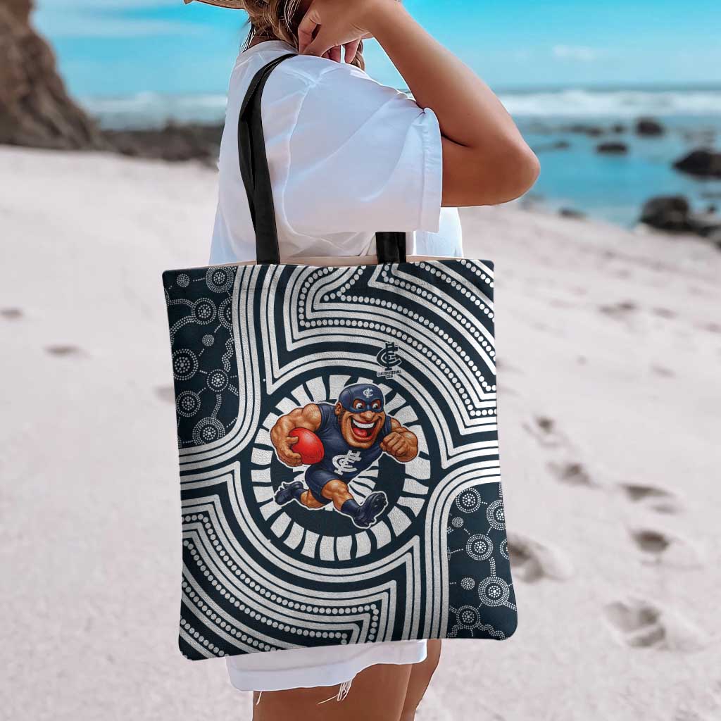 Carlton Football Club Tote Bag Indigenous Monochrome Dot Art Mascot Style
