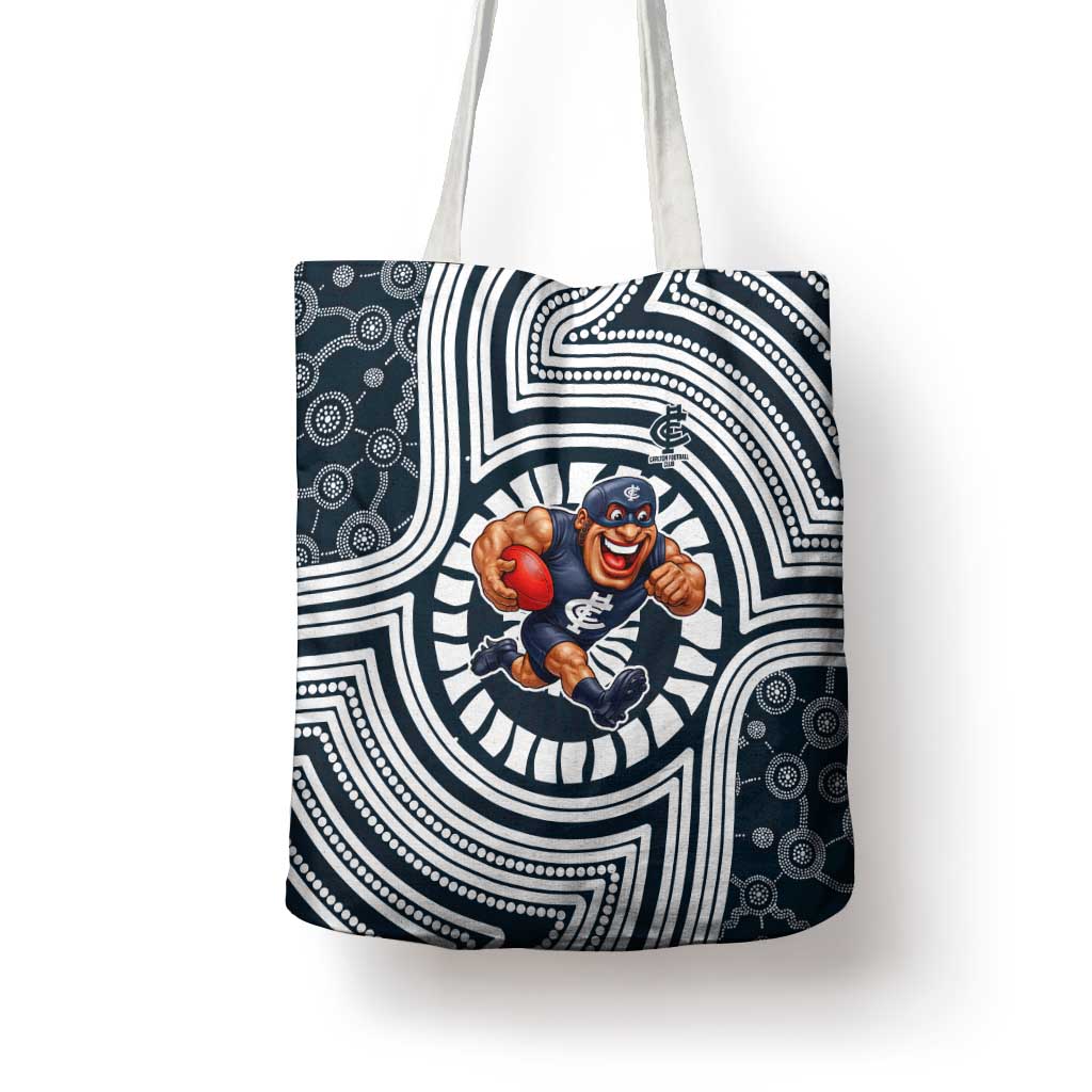 Carlton Football Club Tote Bag Indigenous Monochrome Dot Art Mascot Style