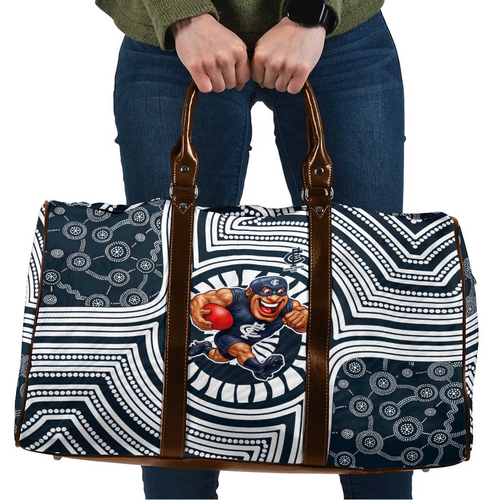 Carlton Football Club Travel Bag Indigenous Monochrome Dot Art Mascot Style