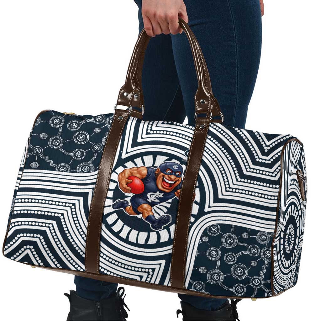 Carlton Football Club Travel Bag Indigenous Monochrome Dot Art Mascot Style