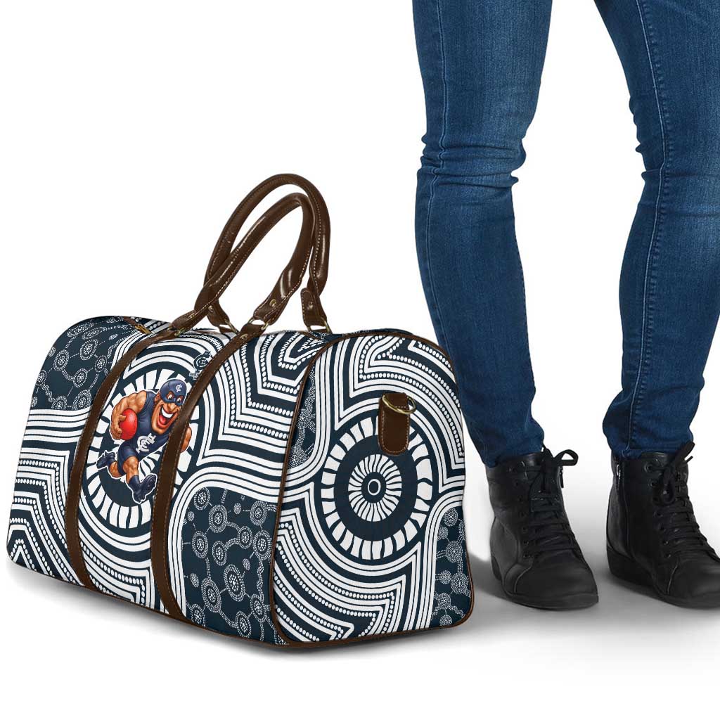 Carlton Football Club Travel Bag Indigenous Monochrome Dot Art Mascot Style