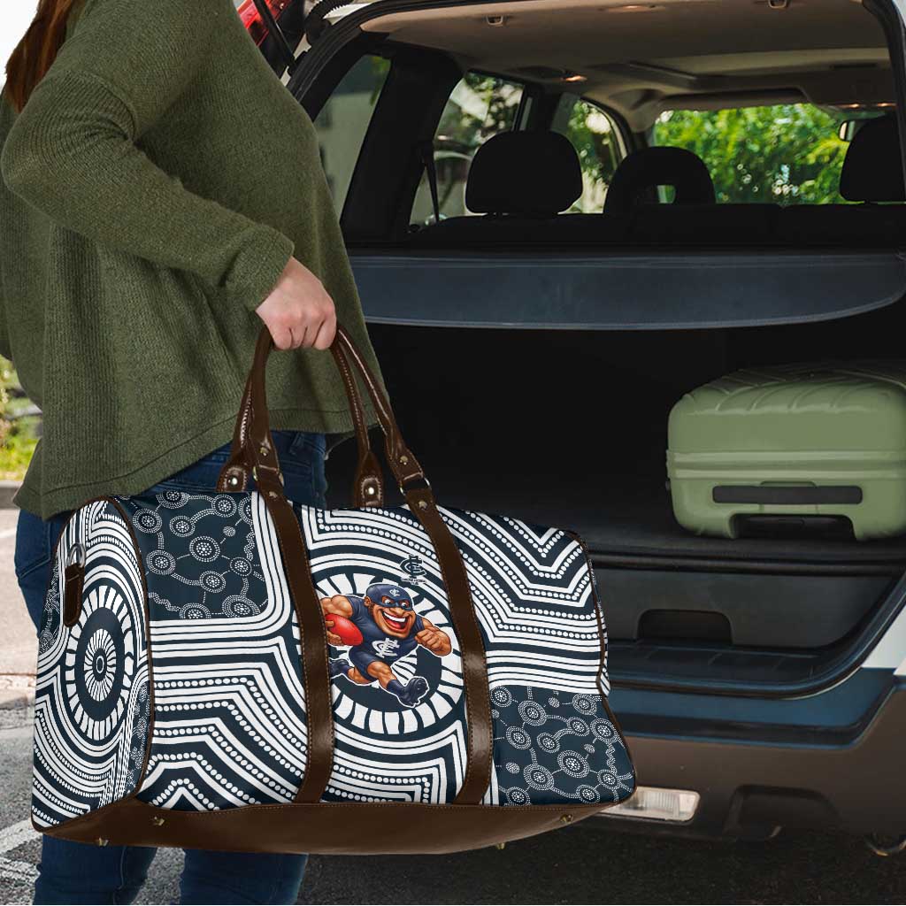 Carlton Football Club Travel Bag Indigenous Monochrome Dot Art Mascot Style