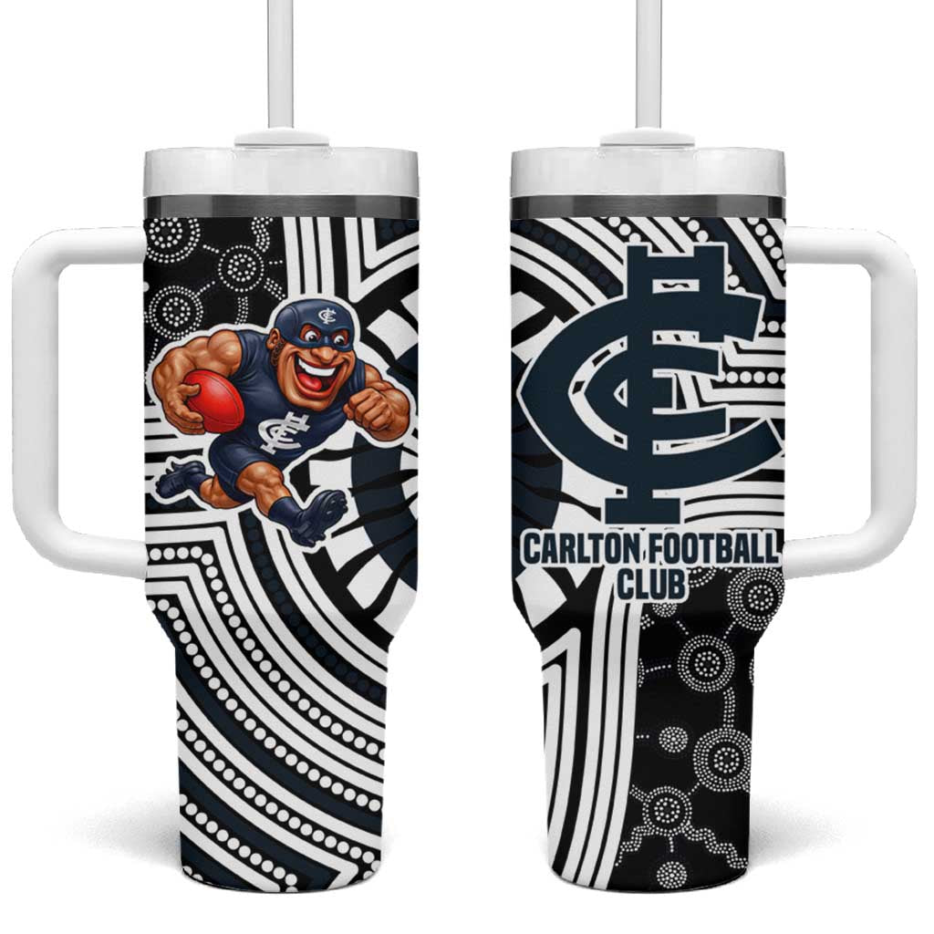Carlton Football Club Tumbler With Handle Indigenous Monochrome Dot Art Mascot Style