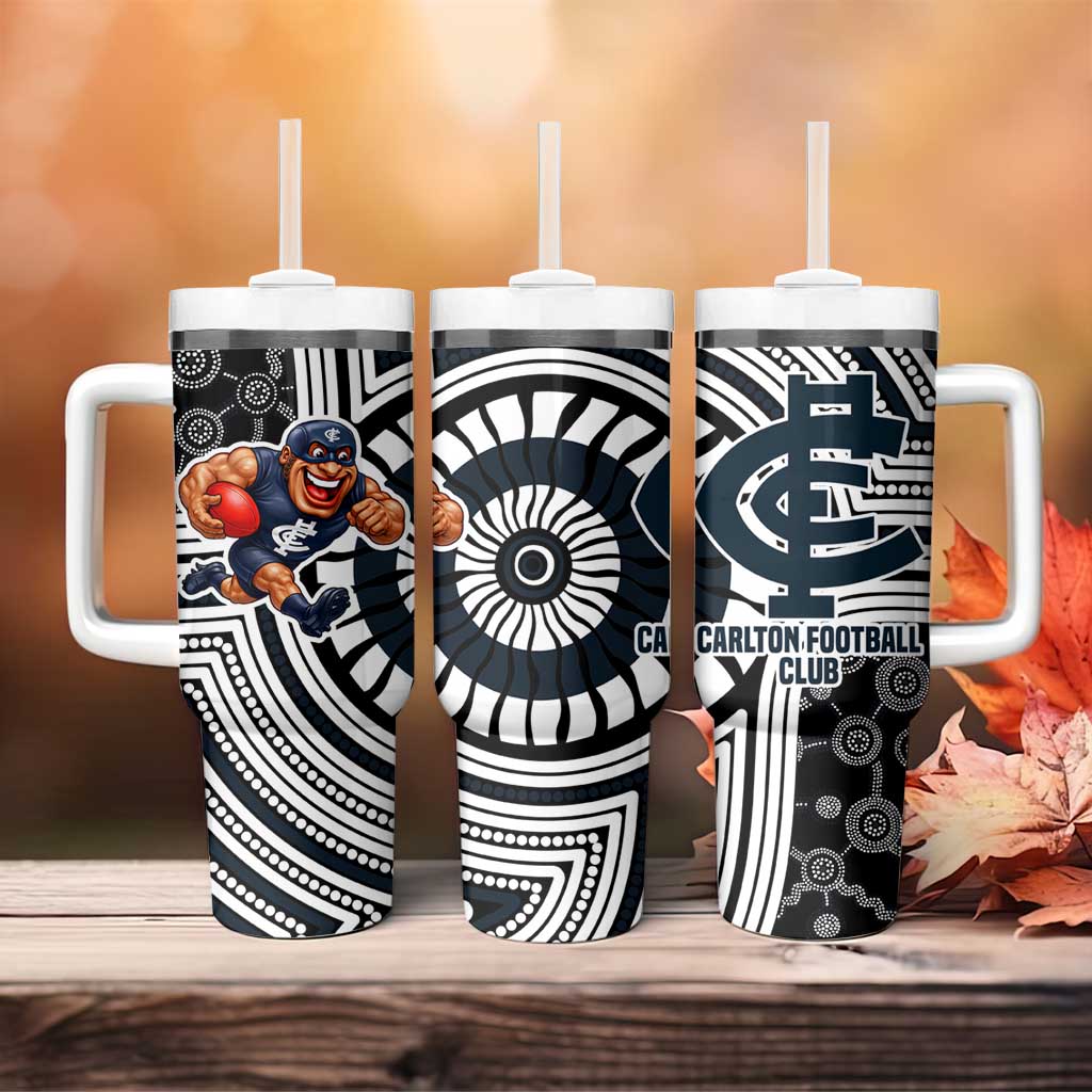 Carlton Football Club Tumbler With Handle Indigenous Monochrome Dot Art Mascot Style