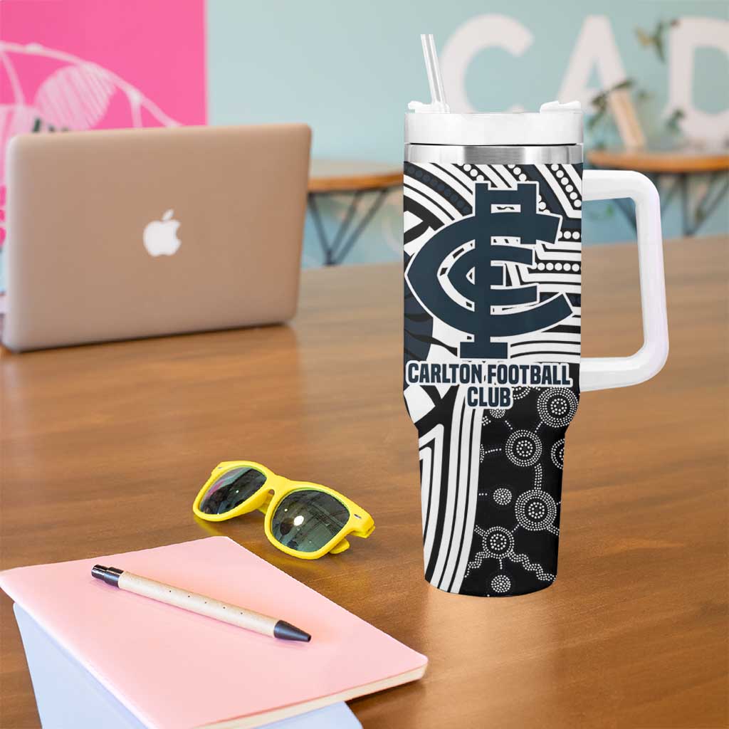 Carlton Football Club Tumbler With Handle Indigenous Monochrome Dot Art Mascot Style