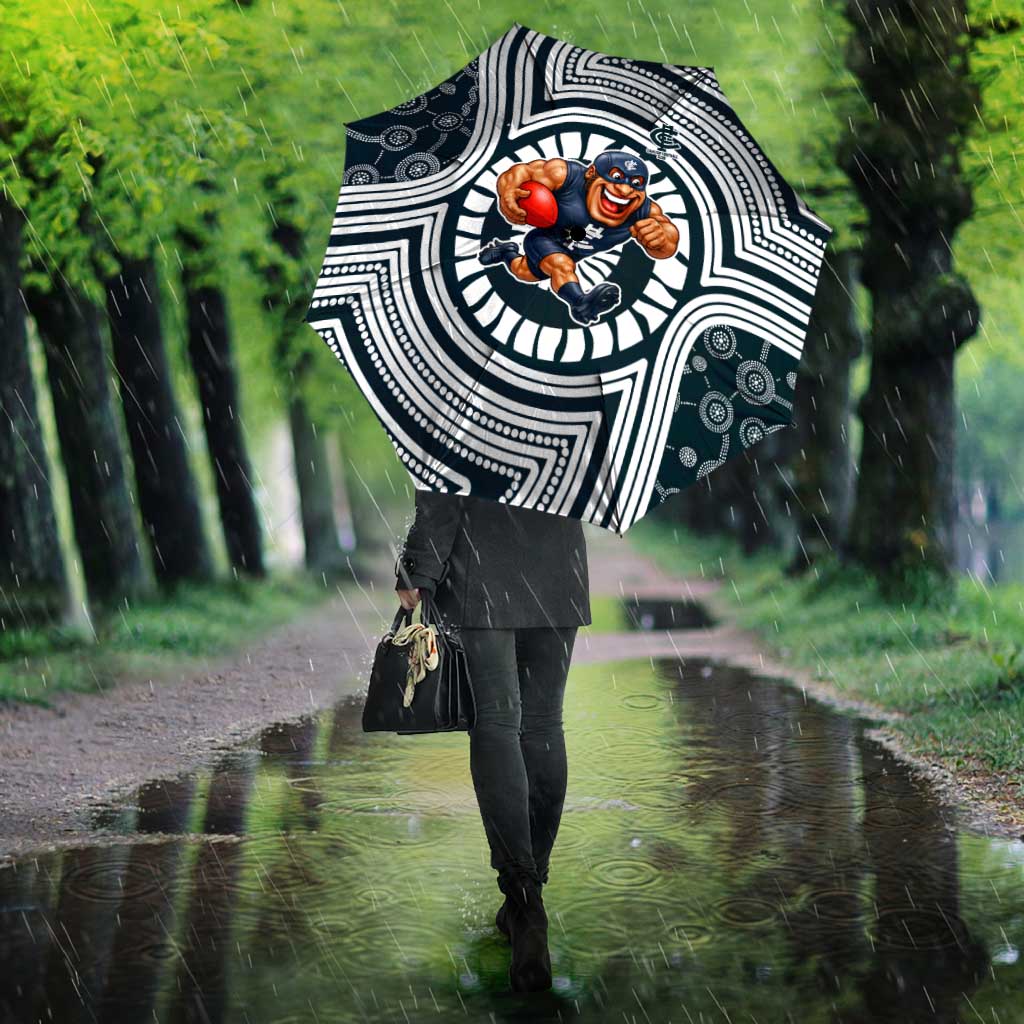 Carlton Football Club Umbrella Indigenous Monochrome Dot Art Mascot Style