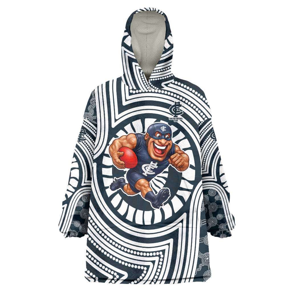 Carlton Football Club Wearable Blanket Hoodie Indigenous Monochrome Dot Art Mascot Style